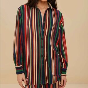 Farm Rio Multicolor Pipa Stripes Pleated Shirt